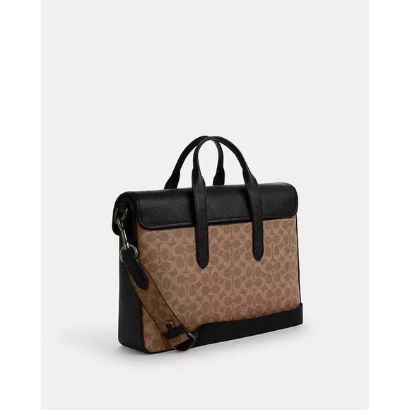 NWT Coach Sullivan Portfolio Brief In Signature Canvas cz402 tan Black - Picture 10 of 12